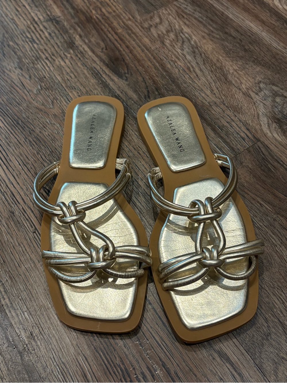 Azalea Wang Metallic Gold Knotted Slide Sandals
